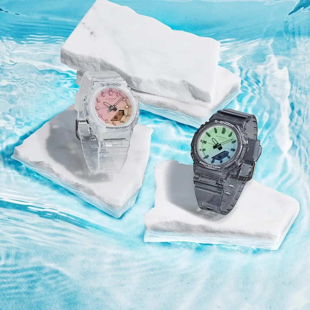 Casio G-Shock smaller watch with stainless steel bezel and bio-based resin band