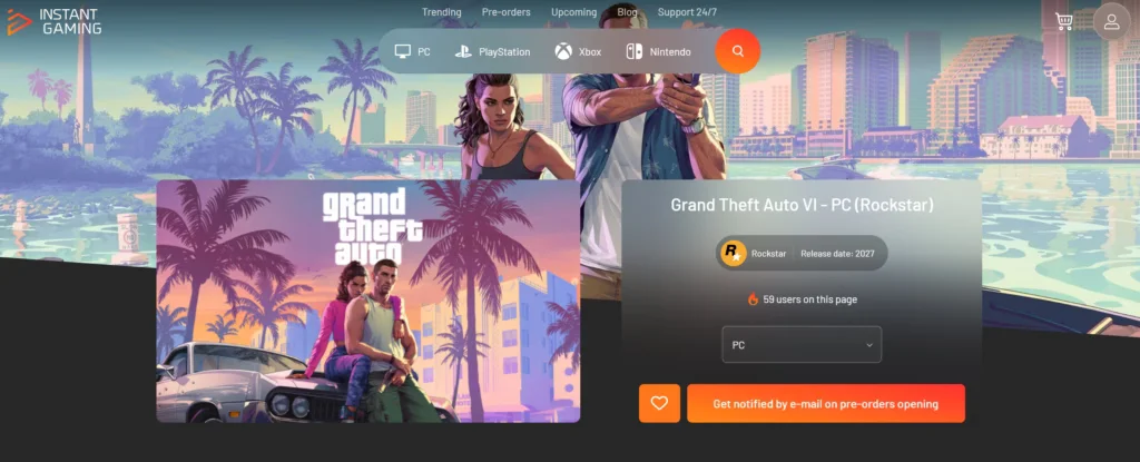 GTA 6 pre-order listing on Instant Gaming