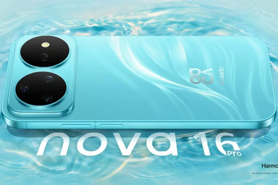 Huawei Nova 16 series smartphone with Sky Blue finish and triple-camera setup