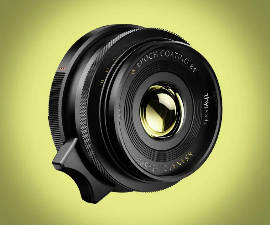 Thypoch 35mm f/2 full-frame lens showing compact design and lightweight build