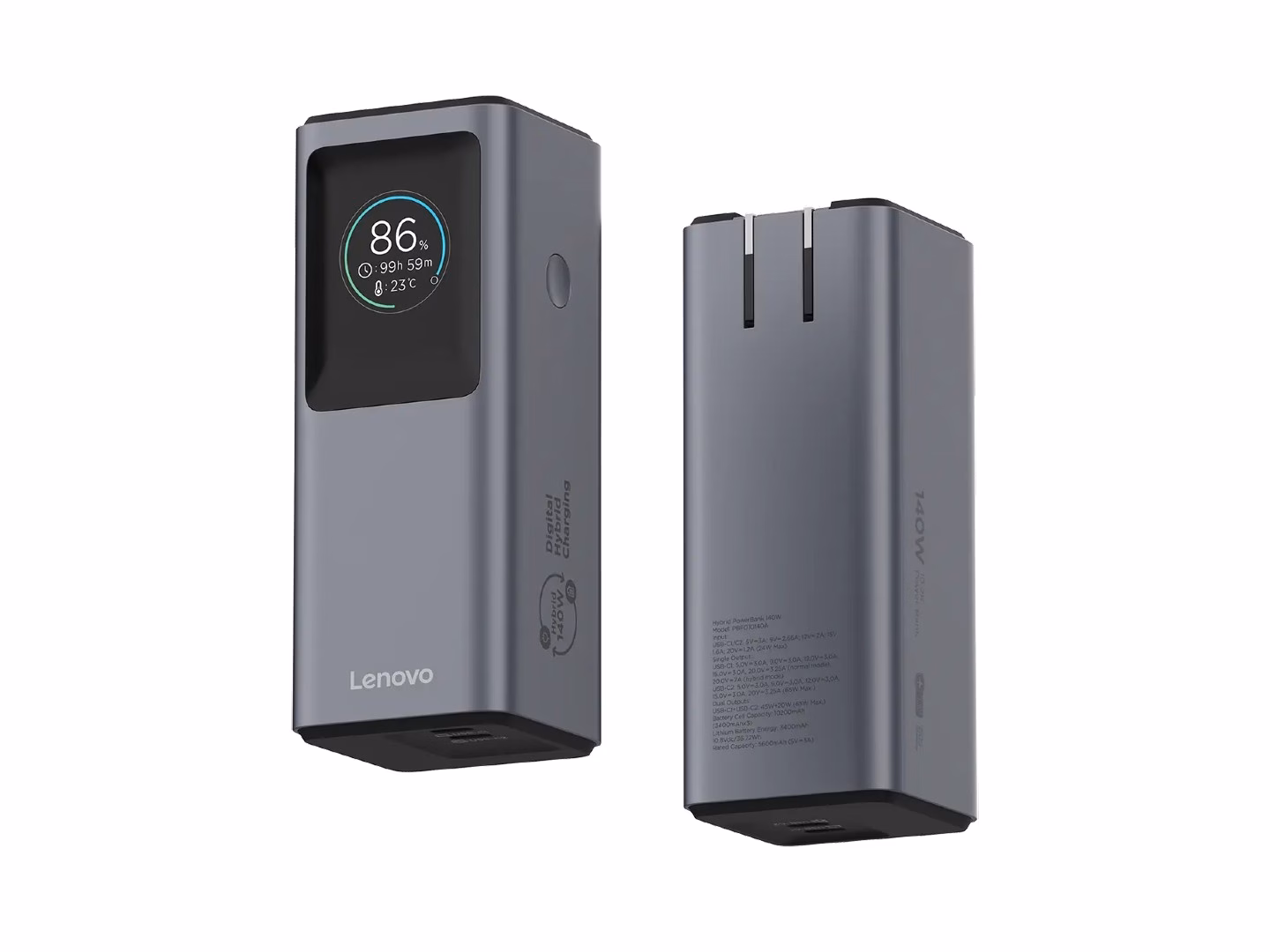 Lenovo Launches Compact 140W Hybrid Power Bank with Built-In Charger