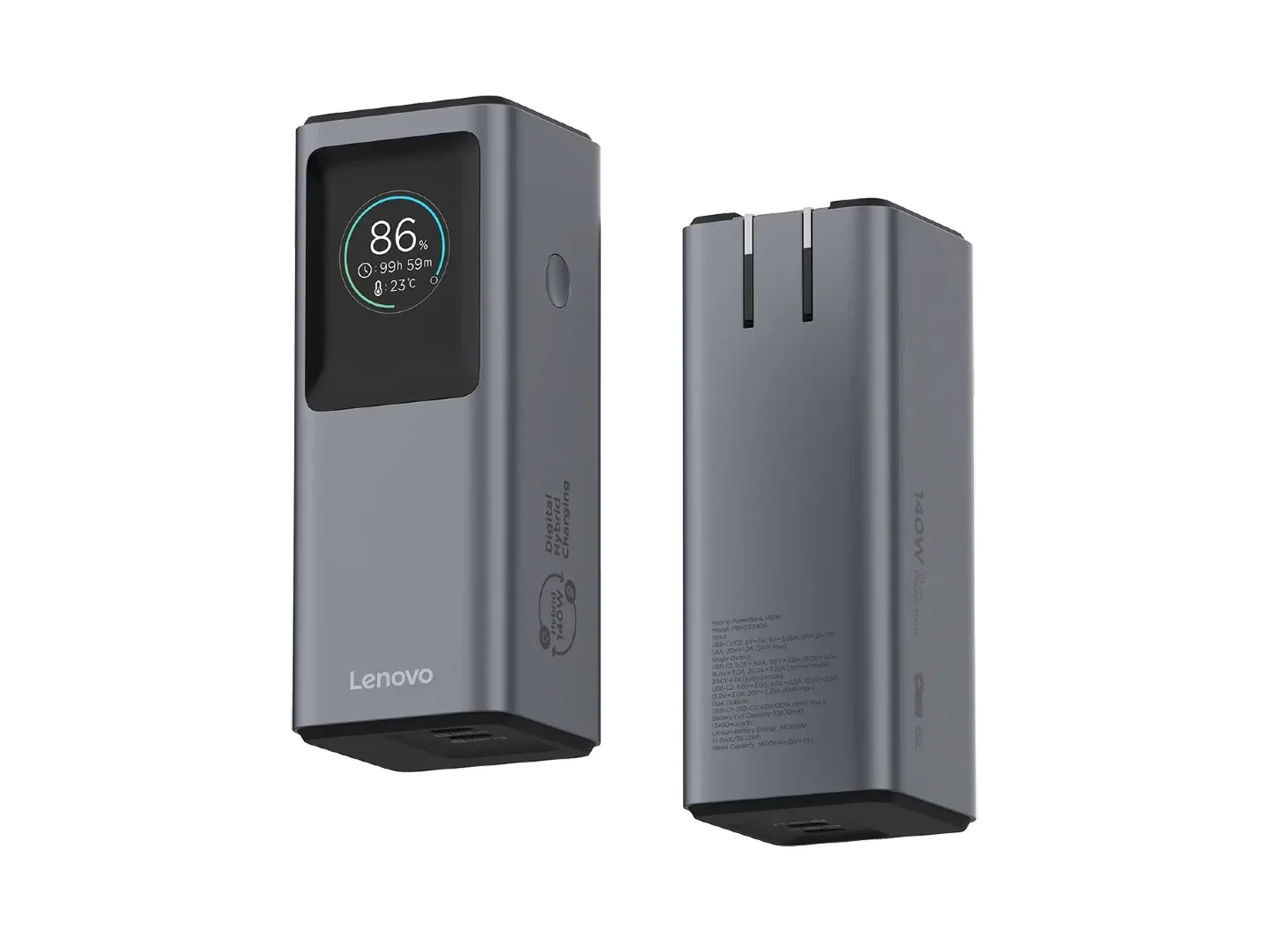 Lenovo 140W Hybrid 2-in-1 Power Bank with built-in power adapter