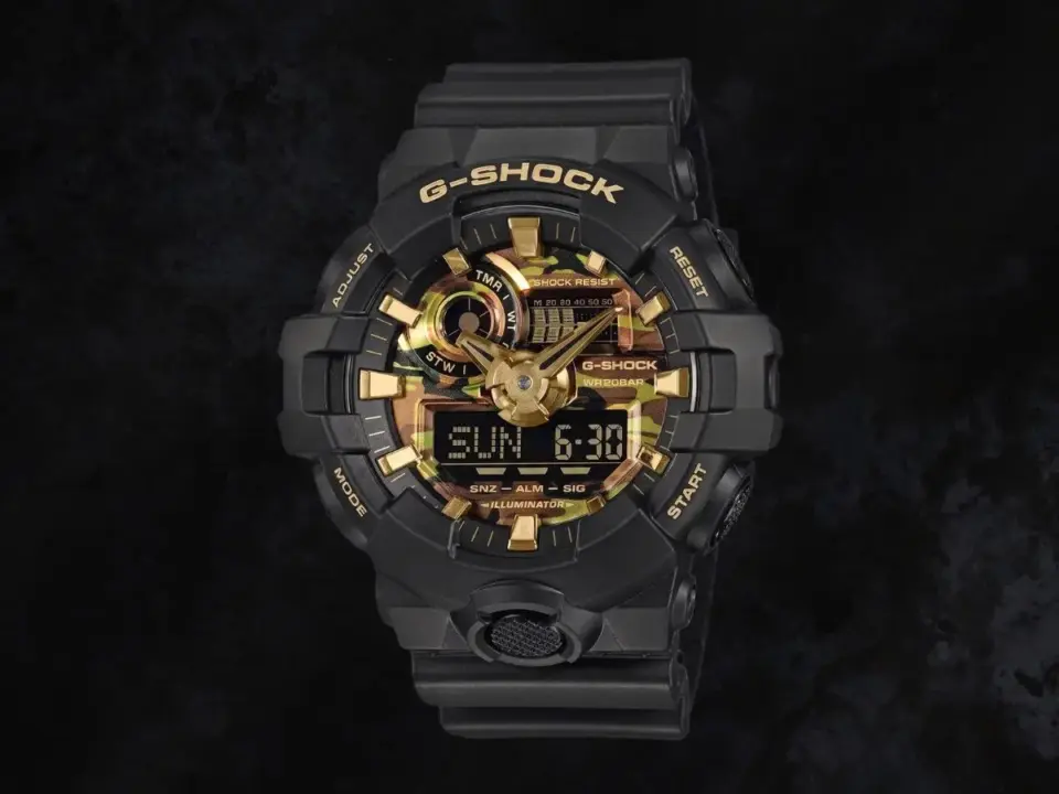 Casio G-Shock camouflage watch with hybrid analog-digital display