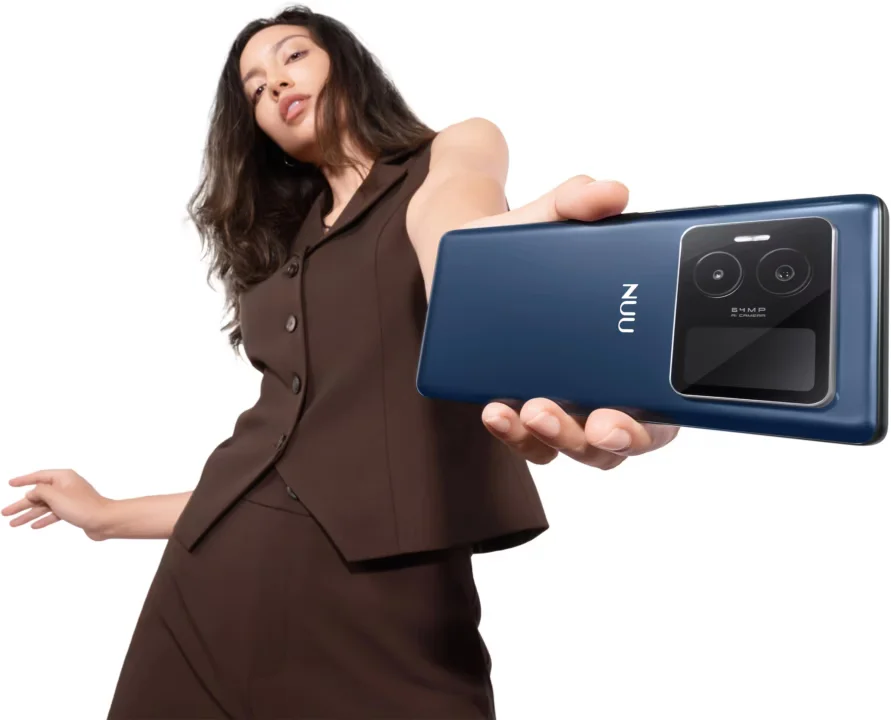 Nuu B40 5G smartphone showing secondary AMOLED display and main screen