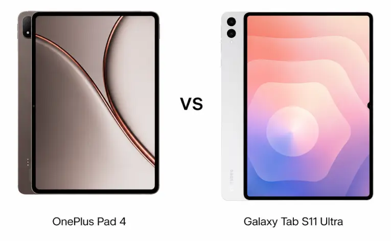 OnePlus Pad 4 and Galaxy Tab S11 Ultra premium Android tablets side by side (Photo: OnePlus, Samsung)