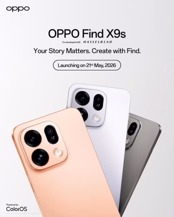 Oppo Find X9s smartphone showing front and rear view in India launch promo