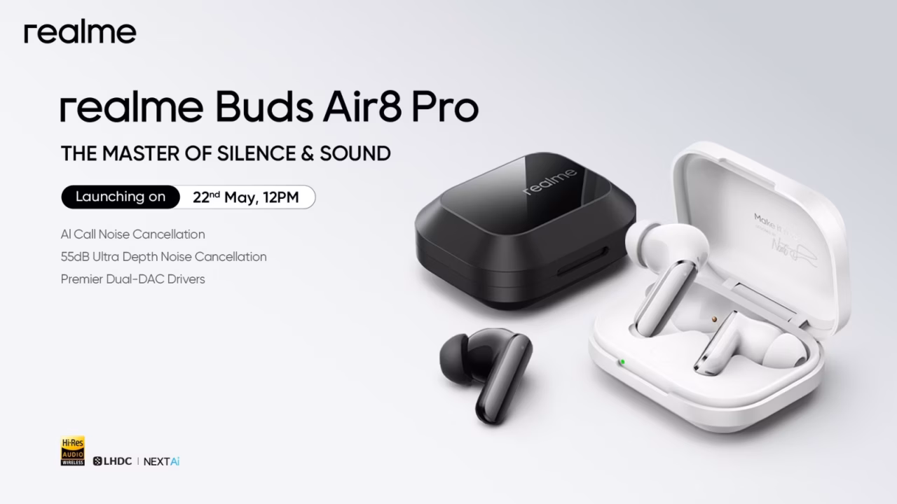 Realme Buds Air 8 Pro with active noise cancellation and Realme Watch S5 fitness smartwatch