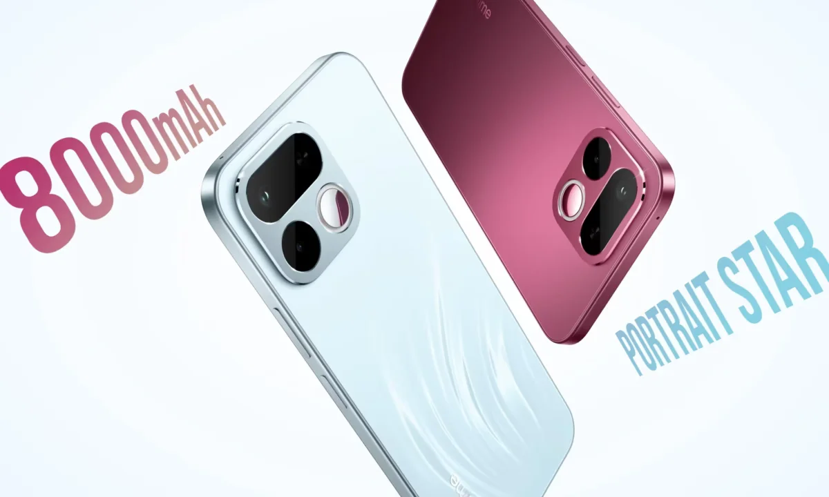Realme 16T smartphone showing large battery and 144Hz display