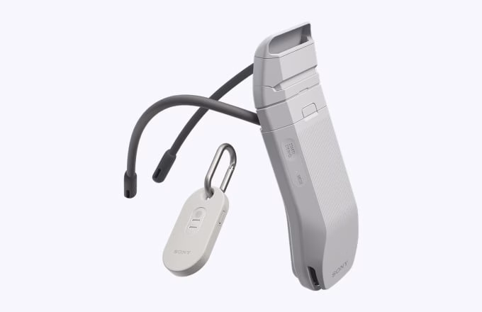 Sony Reon Pocket Pro Plus wearable AC resting on a user's neck