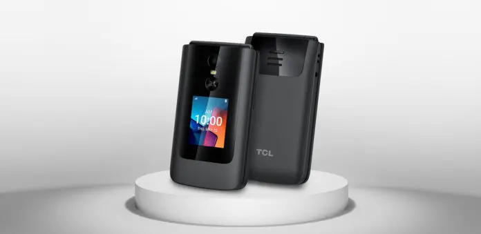 TCL Flip 4 5G running KaiOS with a 3.2-inch LCD screen