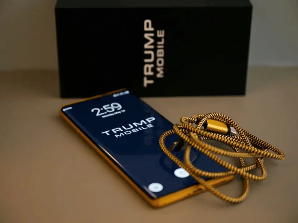 Trump Phone T1 with gold accents and AMOLED display