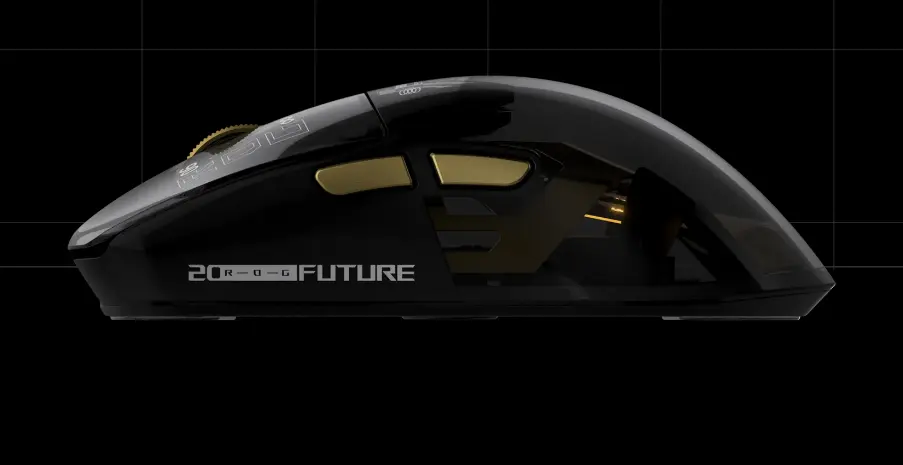 ASUS ROG Harpe II Extreme Edition 20 gaming mouse with gold accents (Photo: ASUS)