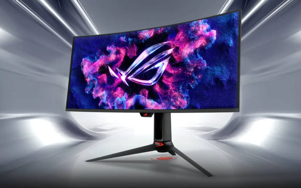 Asus ROG Swift OLED PG34WCDN curved gaming monitor with vivid display
