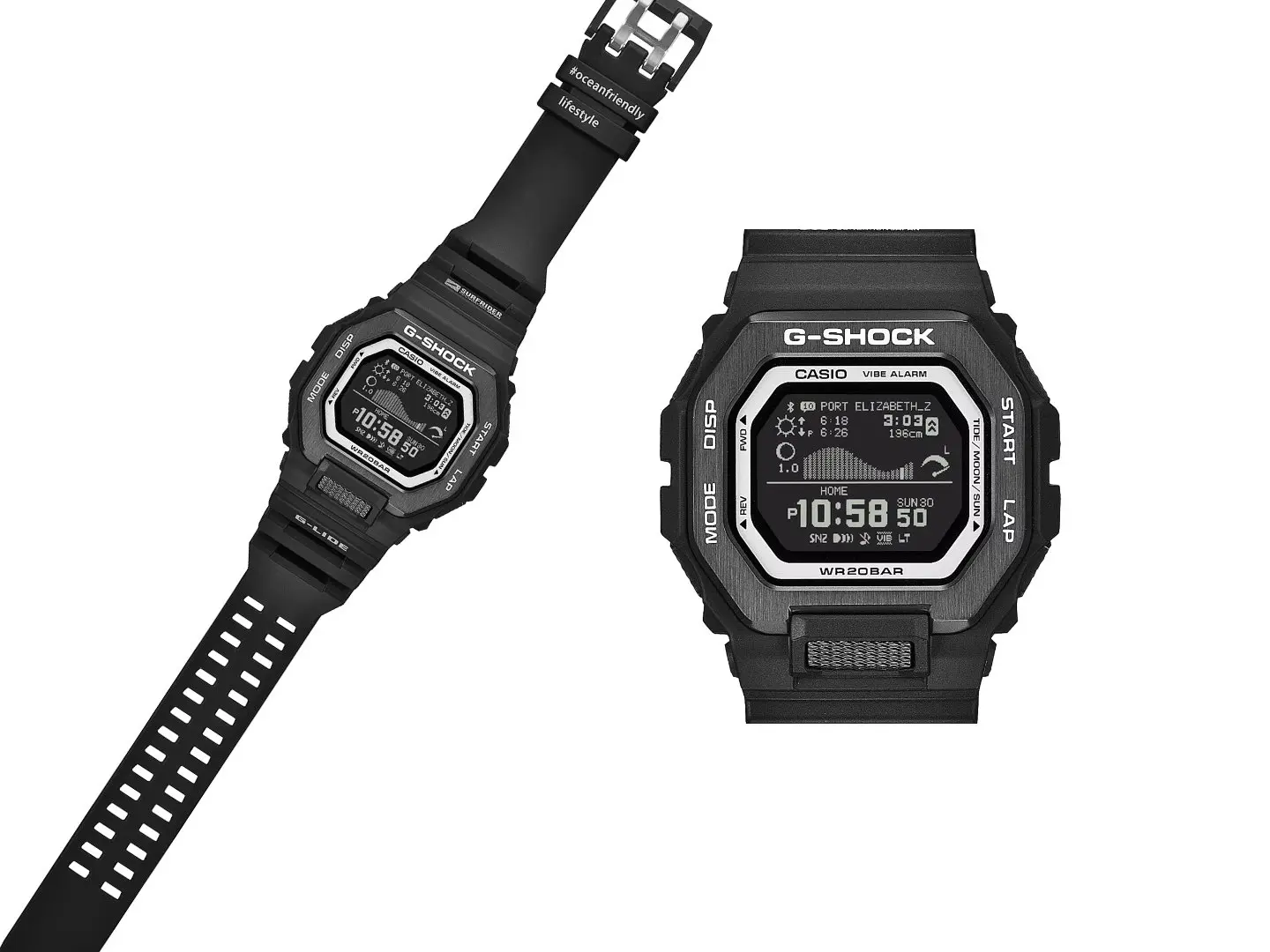 Casio G-Lide GBX100SFJ-1 stealthy all-black surf watch with eco-friendly biomass plastic case and band