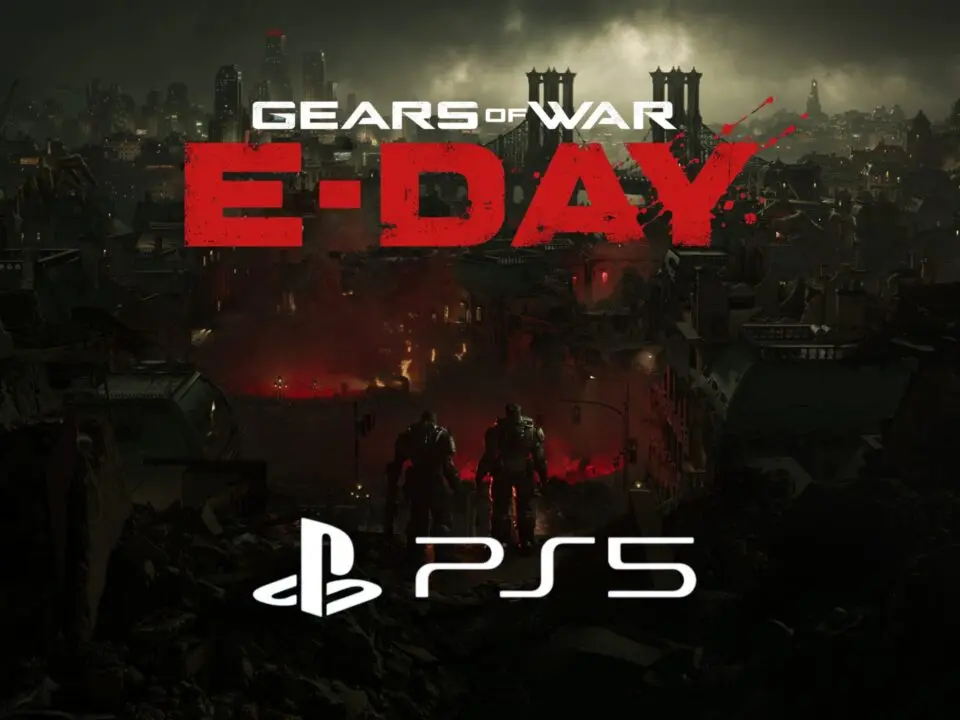 Gears of War: E-Day promotional banner on PS5 and Xbox platforms