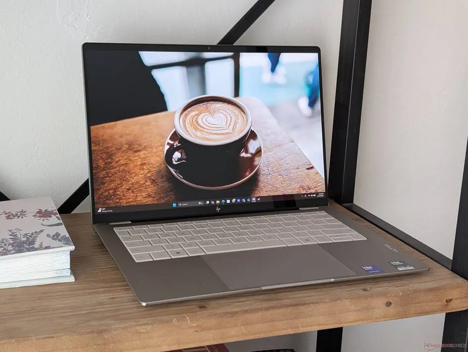 HP OmniBook Ultra 14 laptop showing the new beveled keyboard layout