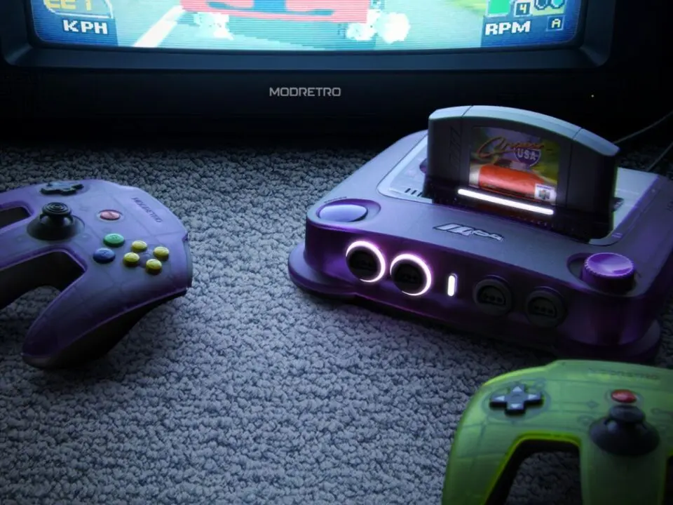 ModRetro M64 console with controllers powered by AMD Artix UltraScale+ FPGA
