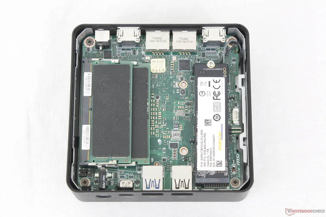 MSI Cubi NUC AI+ 3MG motherboard showcasing compact design and RAM slots