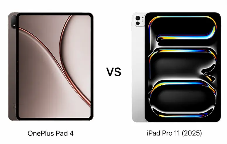 OnePlus Pad 4 and iPad Pro 11 2025 side by side showing premium tablets