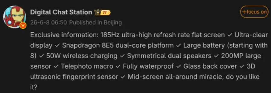 Redmi K100 Pro Specs leak showing display and camera features