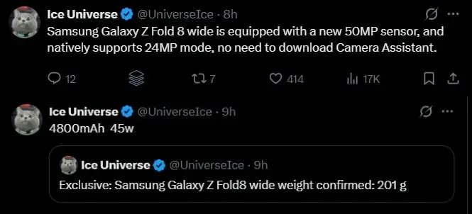 Samsung Galaxy Z Fold 8 camera setup and foldable design (Photo: Samsung)