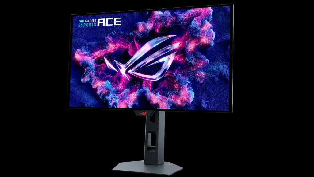 Side angle of Asus ROG Strix OLED XG259QWPG Ace showing stand and screen (Photo: Asus)