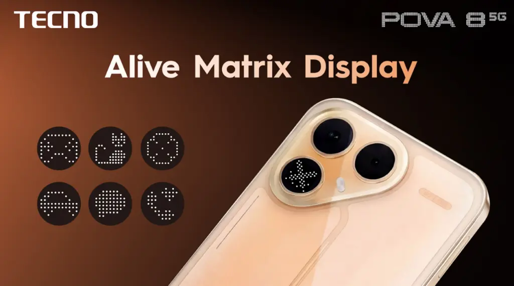 Tecno Pova 8 5G Packs Massive 8000mAh Battery And Custom LED Matrix Tecno Pova 8 5G featuring a massive battery and LED lighting system