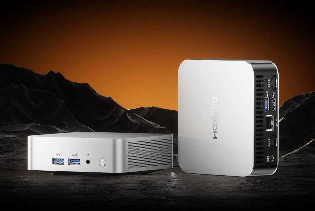 The Geekom A8 mini PC with a compact aluminum chassis and Ryzen 7