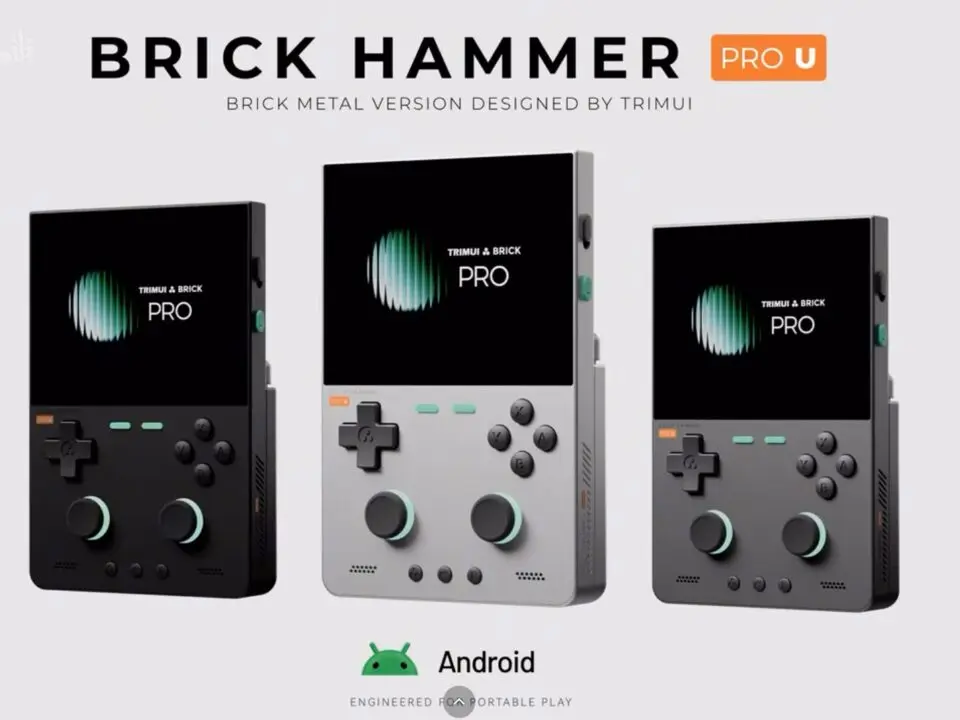 TrimUI Brick Hammer Pro U premium vertical handheld with metal shell in black